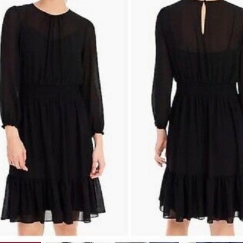 J. Crew Black Long-Sleeve Ruffled Hem Dress